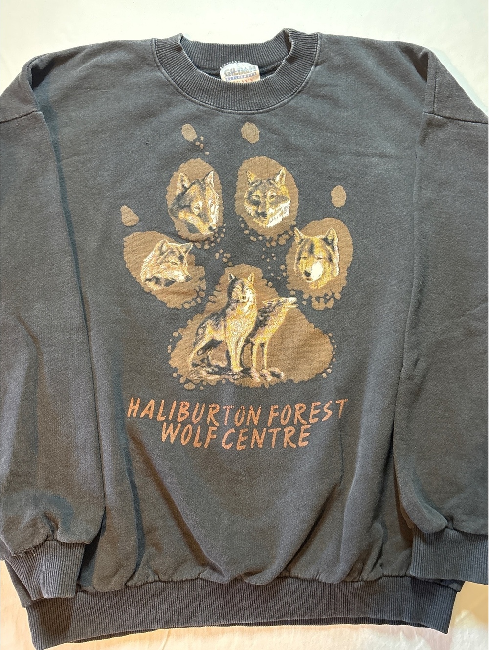 Haliburton Forest Wolf Centre Sweatshirt Wolf Paw Distressed Ontario Canada